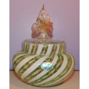 Balboa Art Glass Murano Glass Green White w/ Gold Flecks APOTHECARY Jar Dresser
